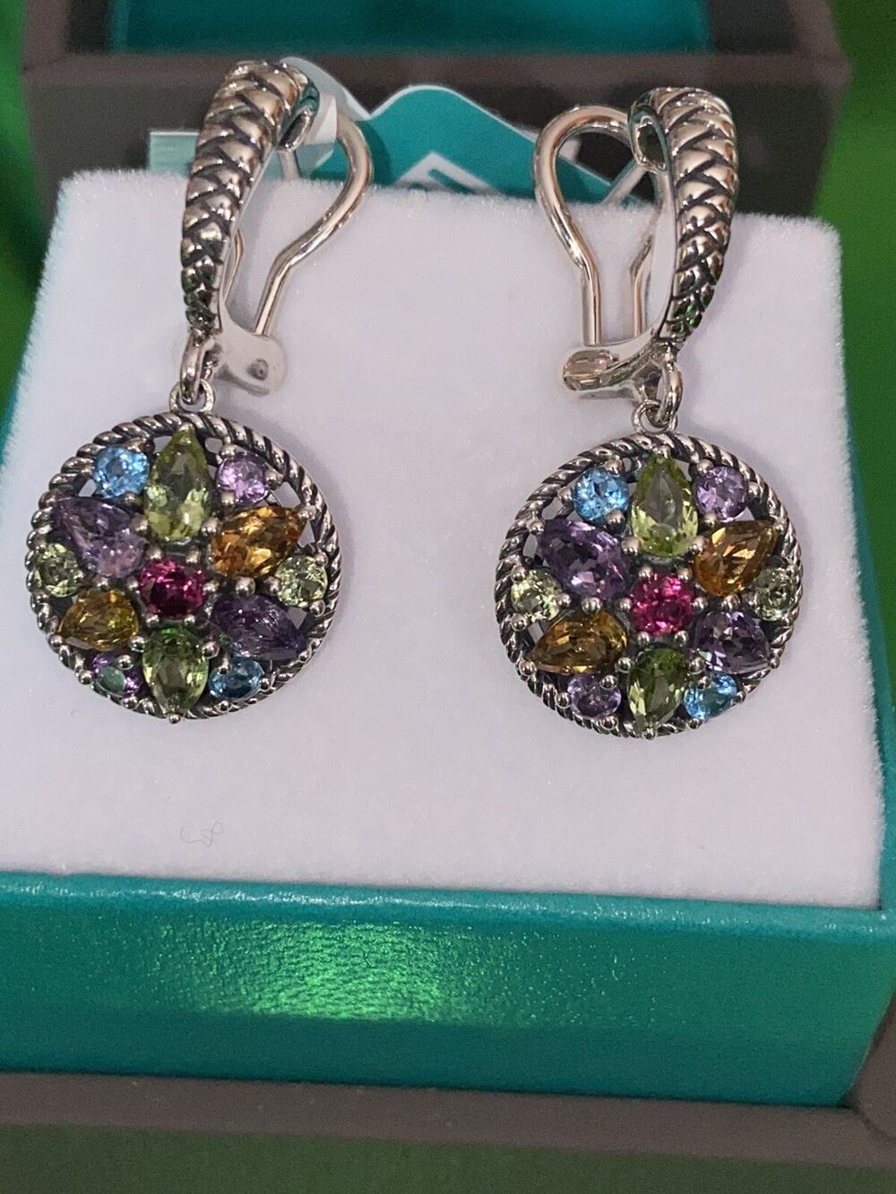 NEW!Multi Color Gemstone & Sterling Silver Drop Earrings /EFFY/ $690